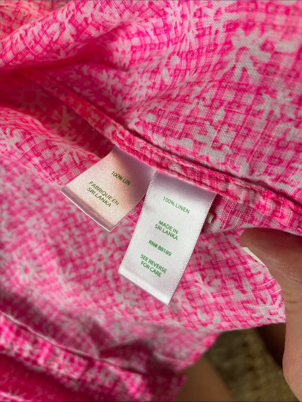 Lilly Pulitzer 100% linen Hot Pink & White Floral button up Top
